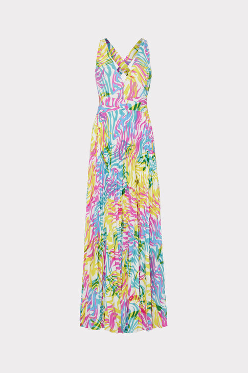 Oria Waves Of Zebra Pleated Dress