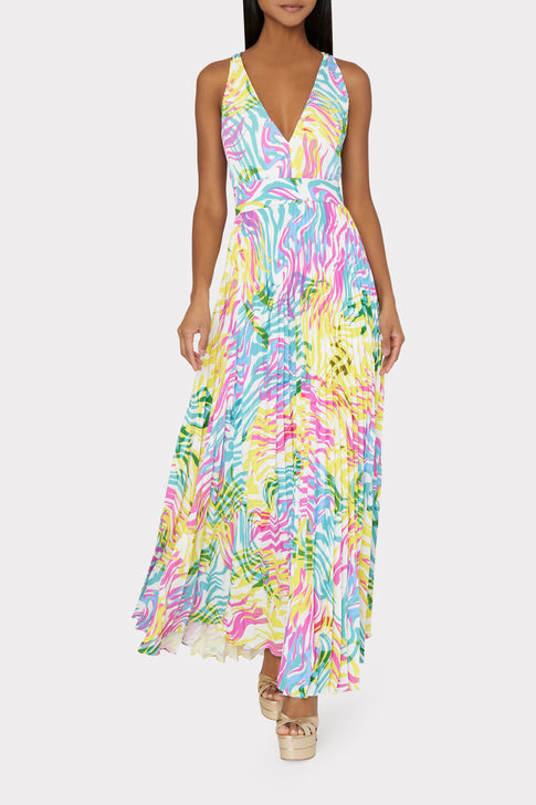 Oria Waves Of Zebra Pleated Dress