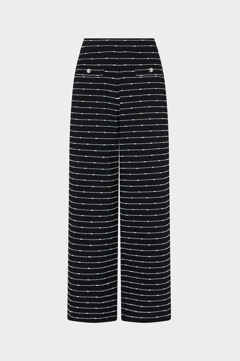 Black and White Striped Knit Wide Leg Cropped Pants - Front Flat Lay | MILLY