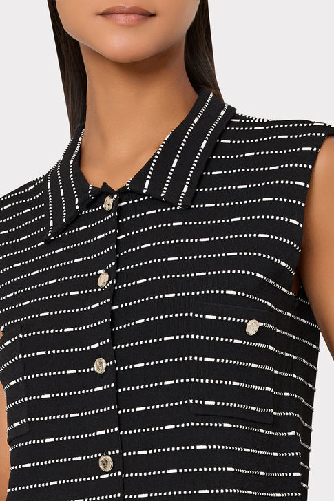 Black White Striped Designer Knit Top - On Model Detail | MILLY