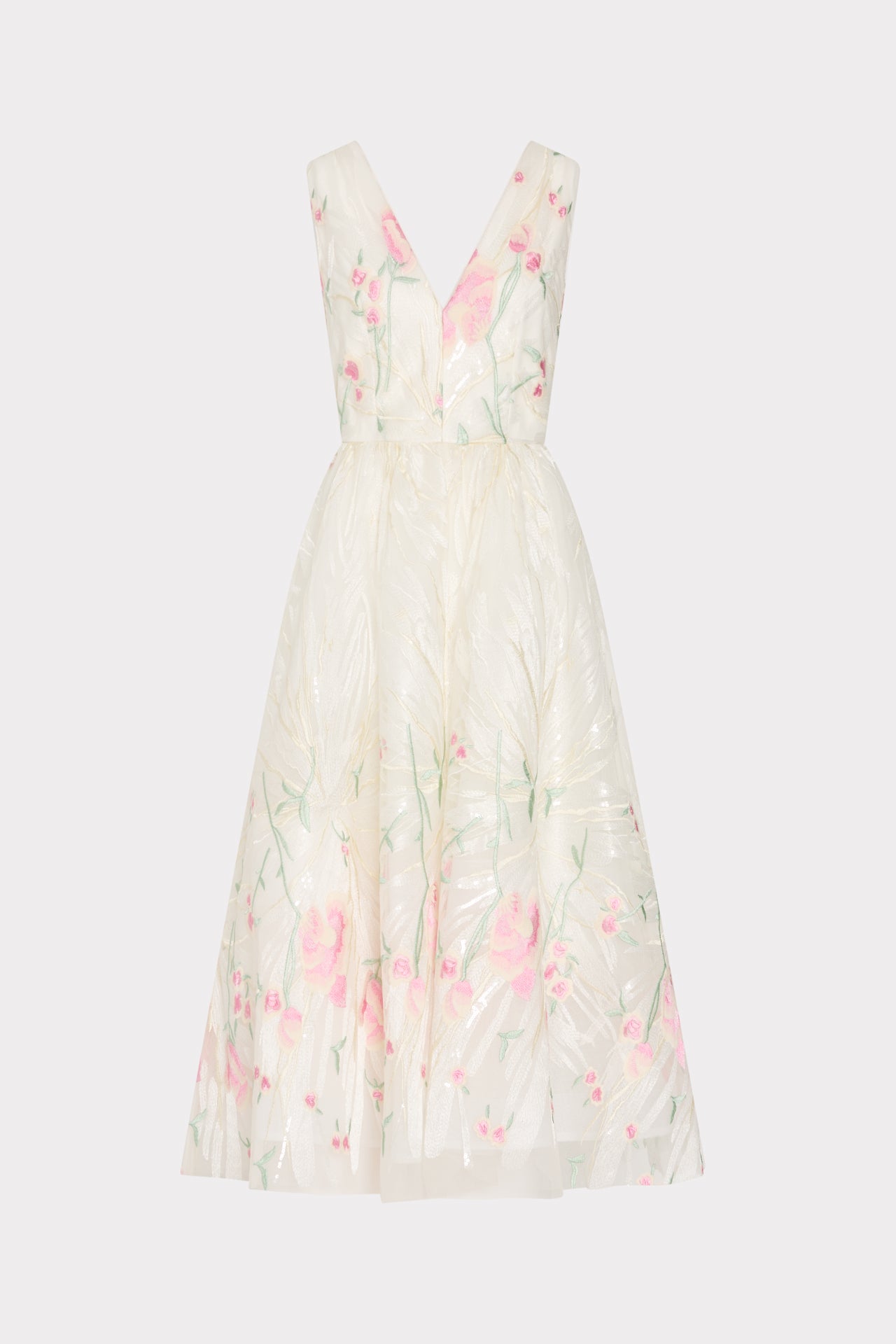 Tinsley Embroidered V-Neck Dress in White Multi