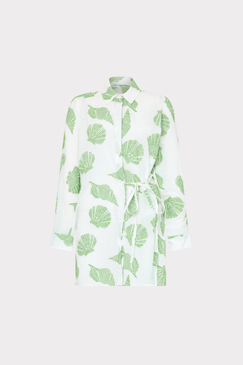 White Embroidered Mini Dress with Green Leaf Pattern - Flat Lay | MILLY