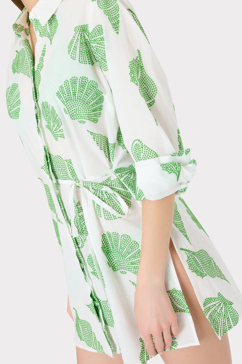 Cleo Embroidered Cover-Up Mini Dress in White/Green