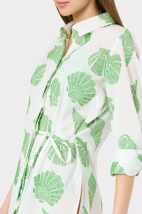 White Shirt with Green Leaf Pattern - Close-Up Detail View | MILLY