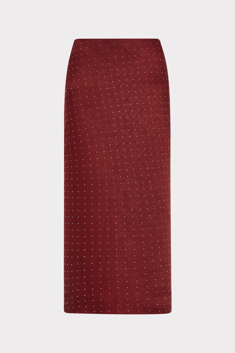 Burgundy Embellished Satin Midi Skirt - Front Flat View | MILLY