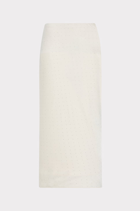 Ivory Satin Embellished Midi Skirt - Flat Lay, Crystal Dot Detail | MILLY