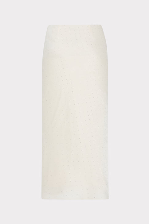 Ivory Luxury Satin Embellished Midi Skirt - Flat Lay, Full Length View | MILLY