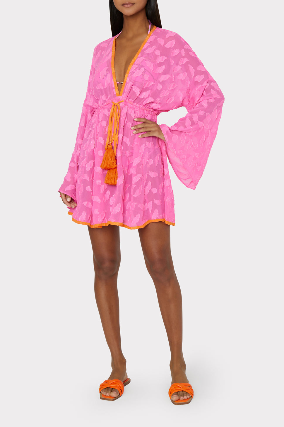 Olympia Lurex Jacquard Dress In Pink Tangerine - MILLY in Pink/Tangerine