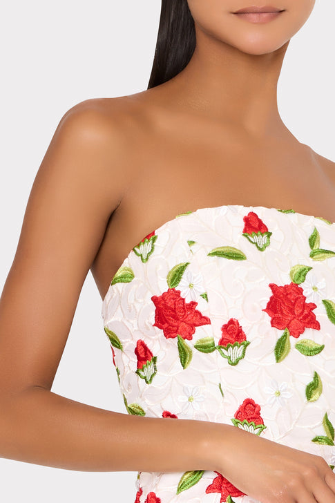 green emerald velvet dress Kait Rose Embroidered Lace Dress in White/Red/Green