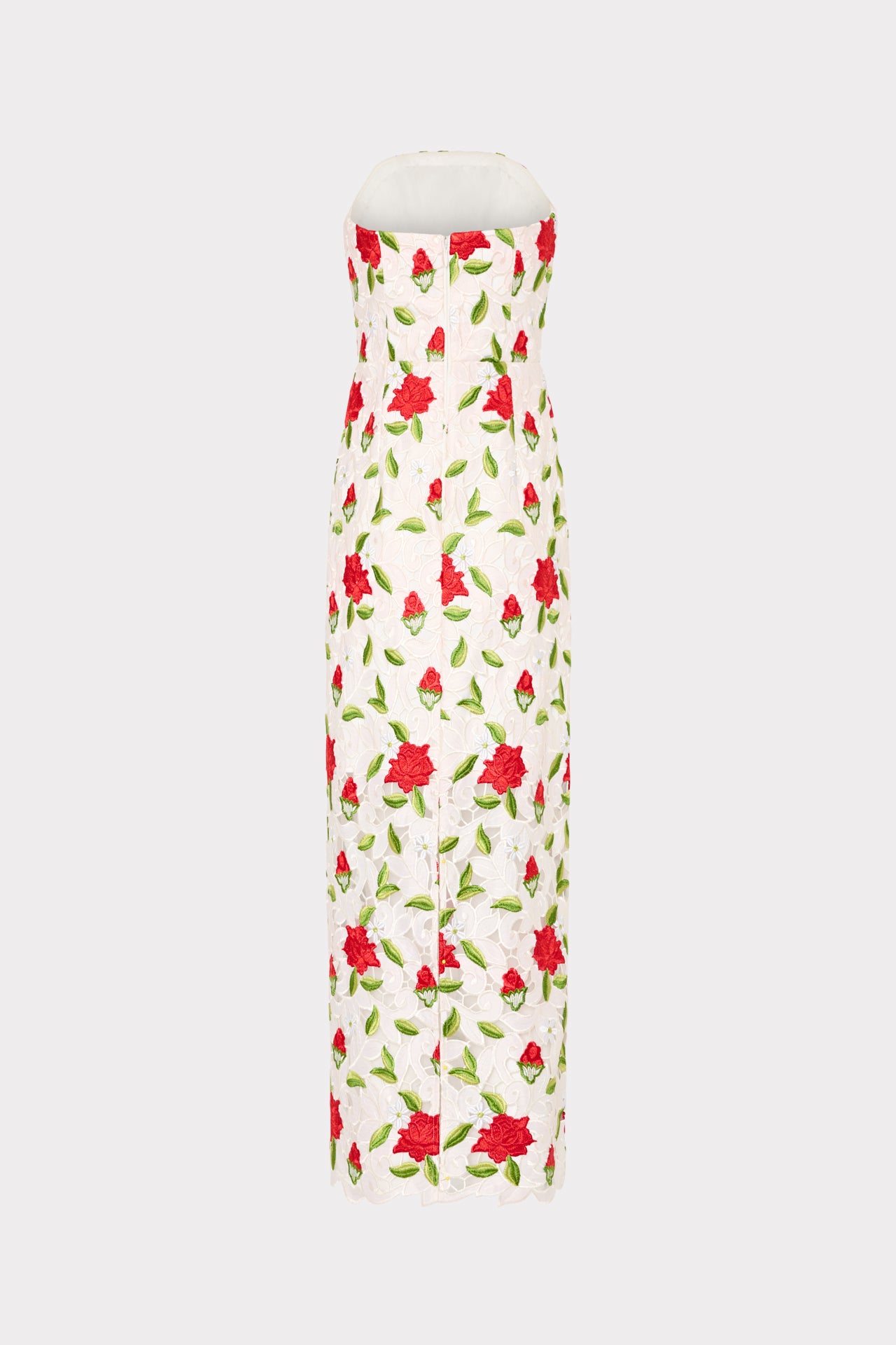 Kait Rose Embroidered Lace Dress in White/Red/Green