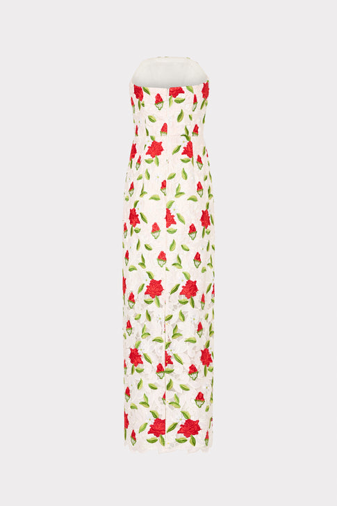 Kait Rose Embroidered Lace Dress in White/Red/Green
