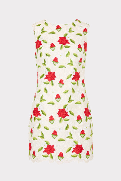red mini dress with white flowers Ivette Rose Embroidered Mini Dress in White/Red/Green