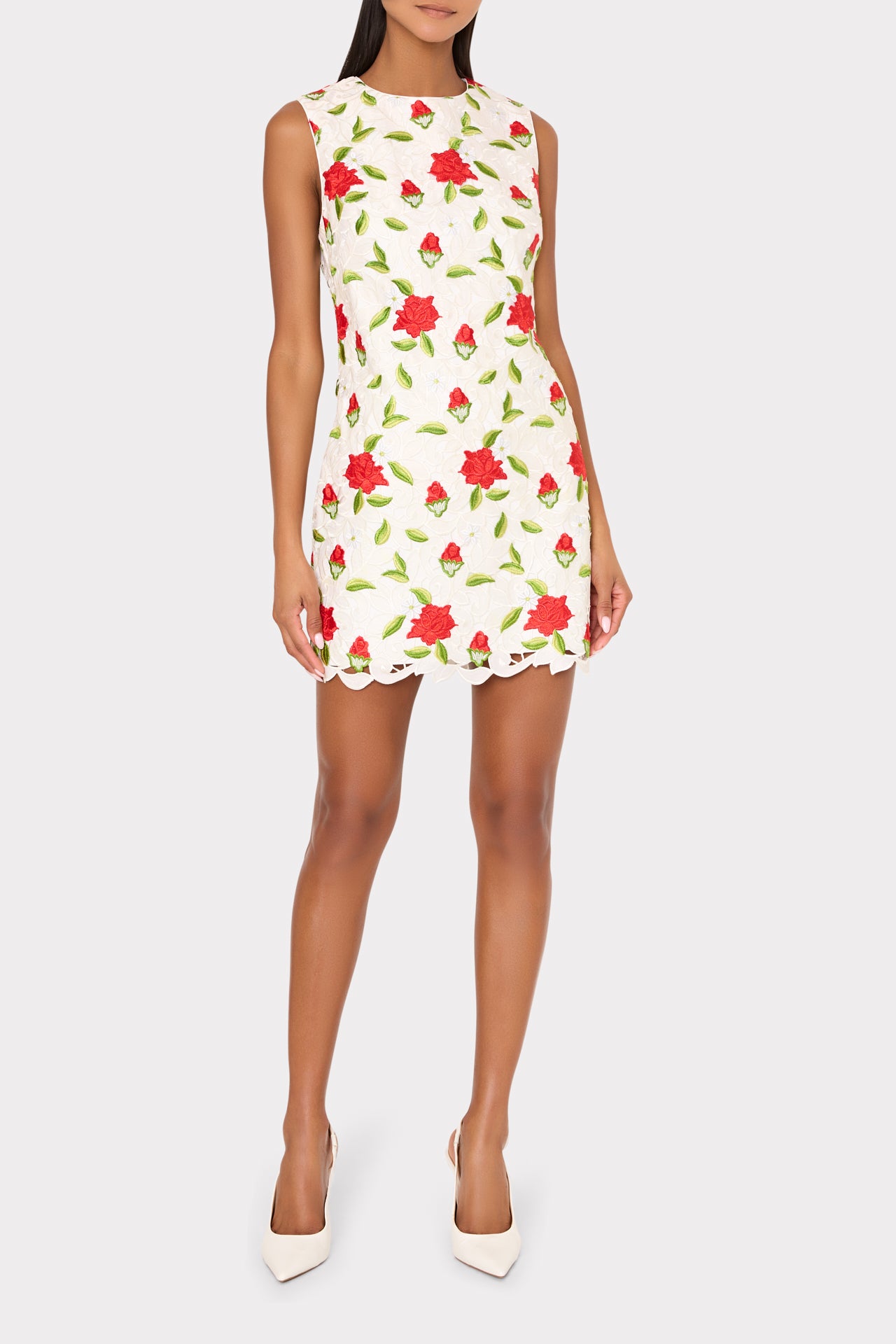Ivette Rose Embroidered Mini Dress in White/Red/Green | MILLY Ivette Rose Embroidered Mini Dress in White/Red/Green | MILLY