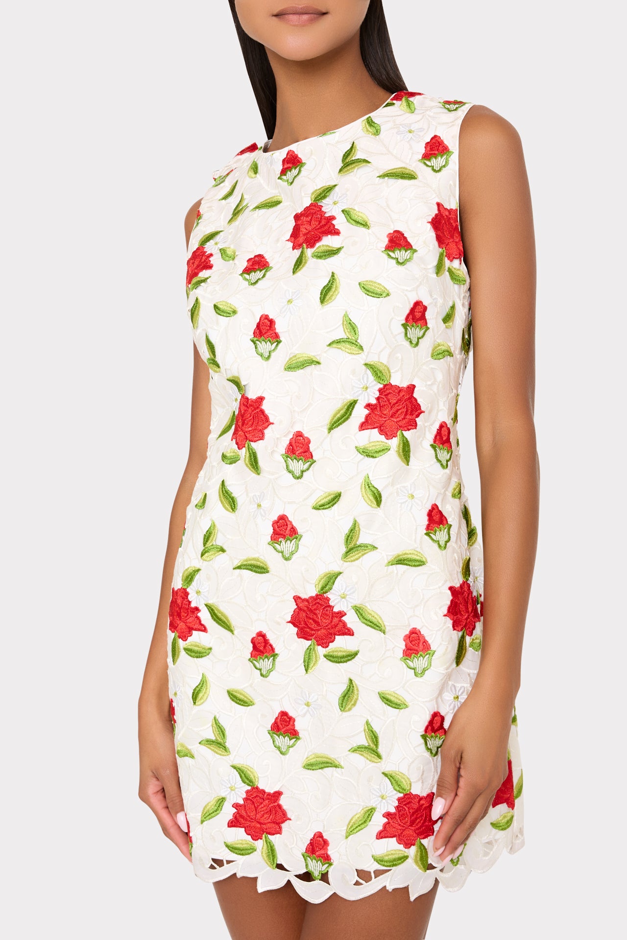 Ivette Rose Embroidered Mini Dress in White/Red/Green | MILLY Ivette Rose Embroidered Mini Dress in White/Red/Green | MILLY