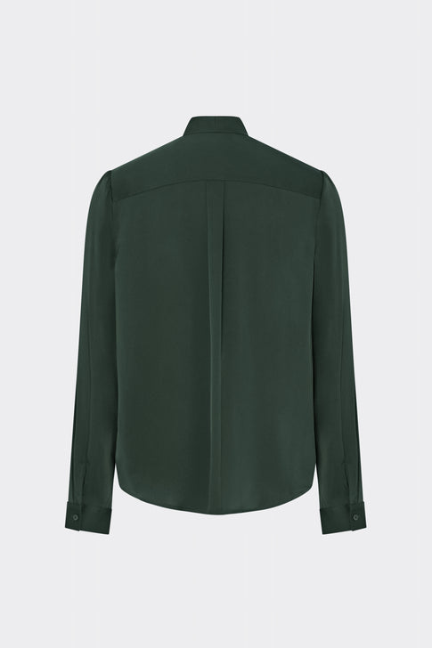 Tie Neck Silk Blouse Dark Green Image 4 of 4