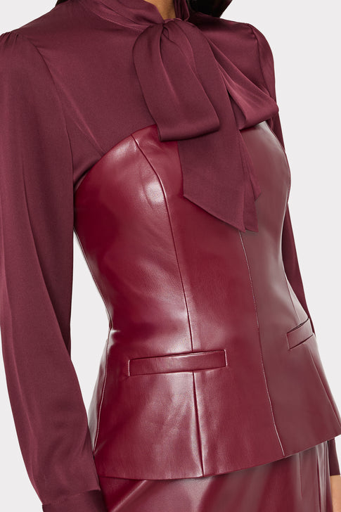 Tie Neck Silk Blouse Wine Image 4 of 5