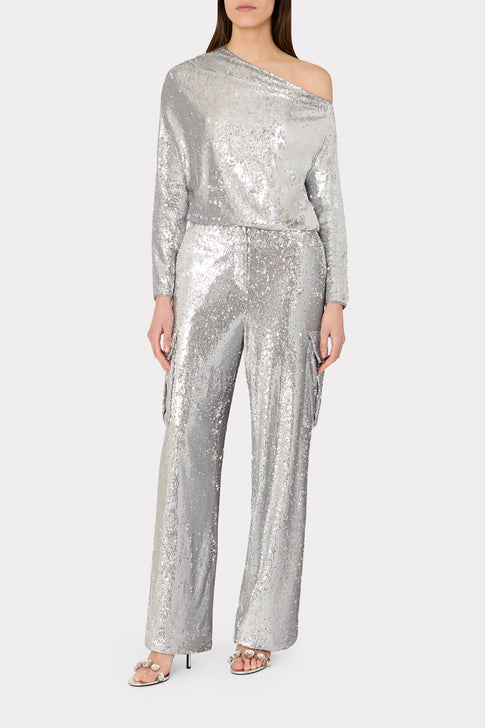 Draped One Shoulder Sequins Top