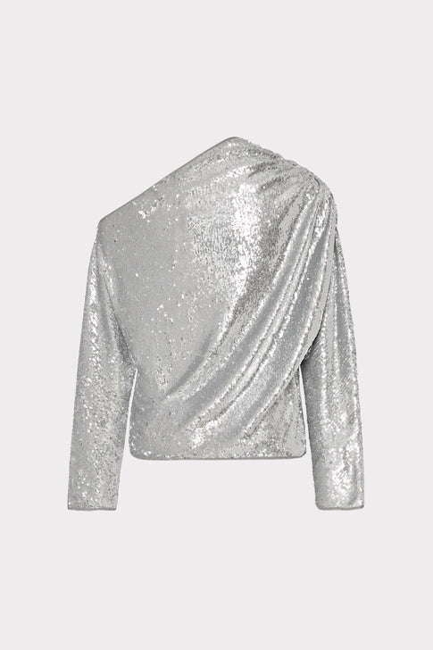Draped One Shoulder Sequins Top