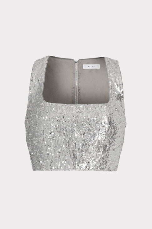 Nickie Sequins Crop Top Silver Image 1 of 4