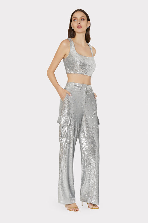 Nickie Sequins Crop Top Silver Image 2 of 4