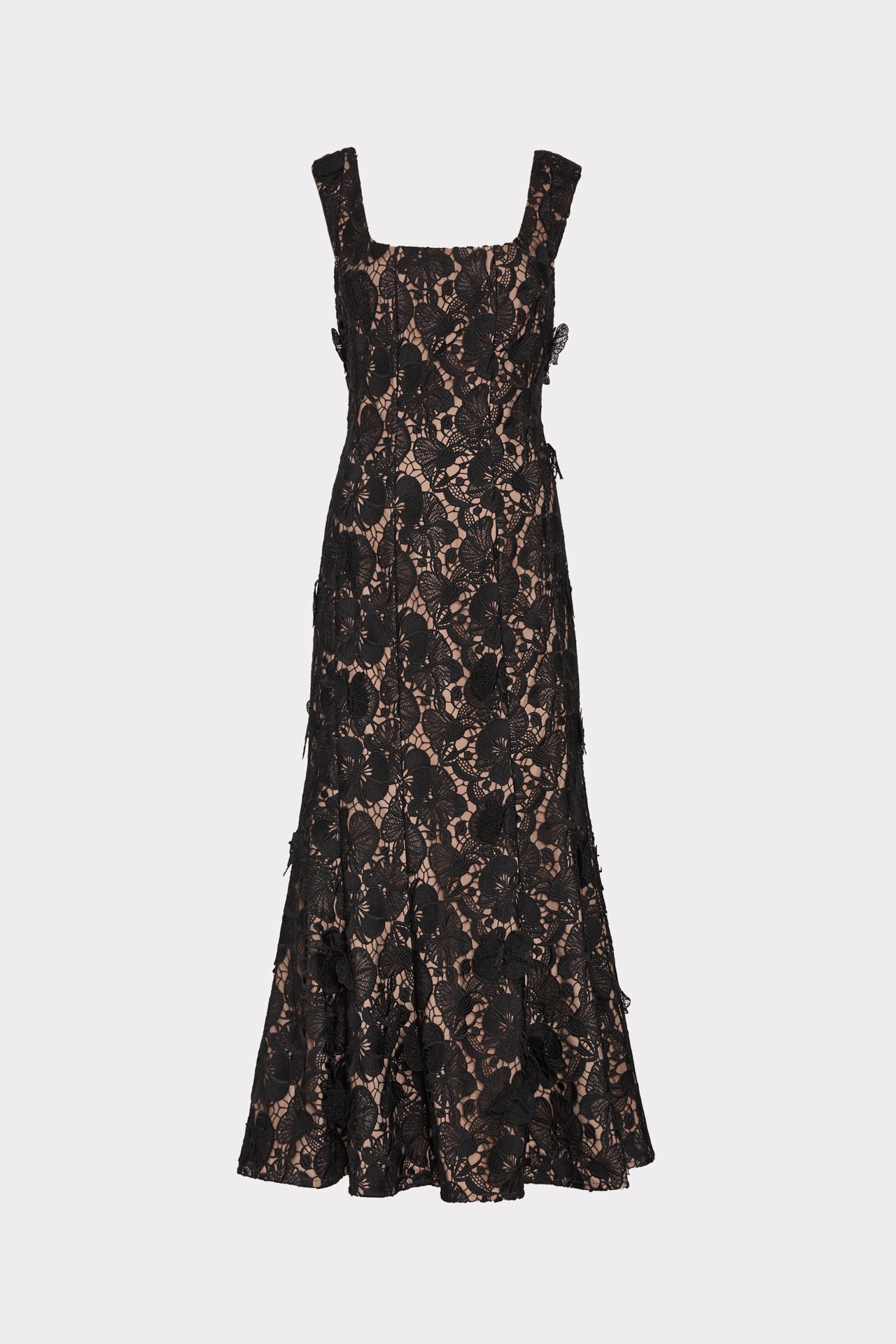 slim fit dress slacks Floral Lace Midi Dress with Tailored Collar and Belted Waist
