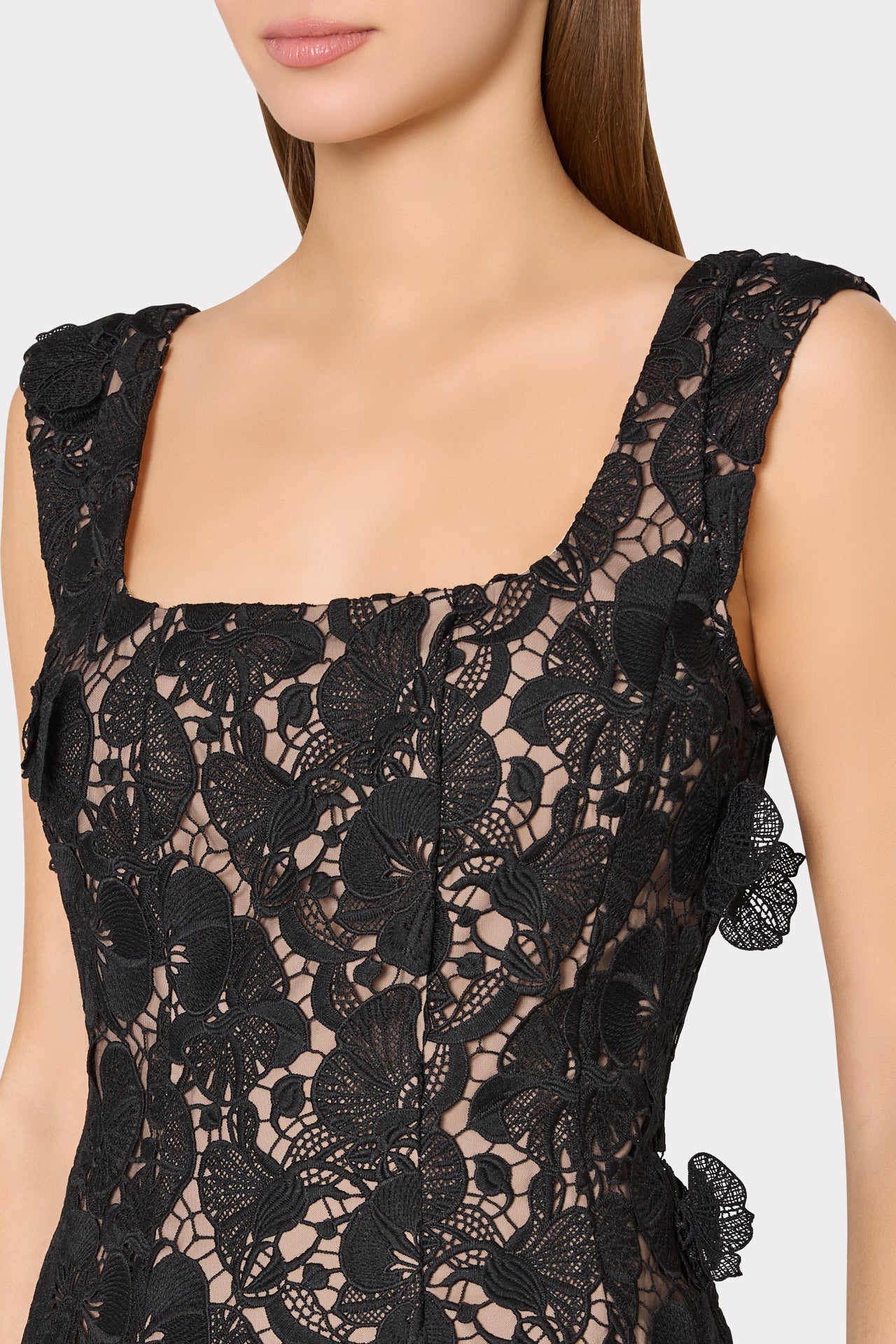 strapless open back dress Spencer Lace Midi Dress in Black
