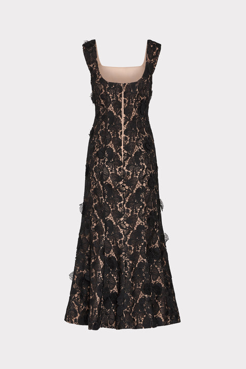 Black Lace Spencer Midi Dress - Back View with Zipper | MILLY