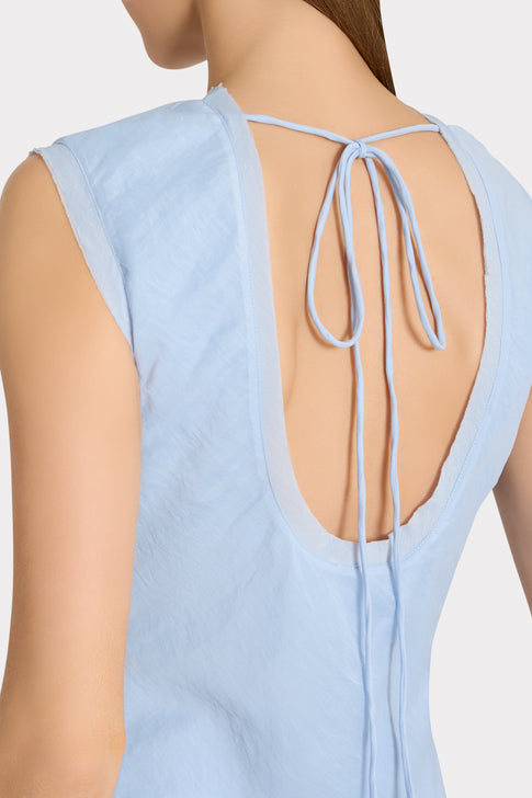 Light Blue Linda Midi Dress - Back Detail, Open Scoop Back with Delicate Tie | MILLY