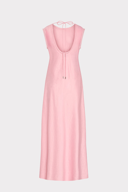 Pink Linda Unique Midi Dress - Full Length Back Flat View, Open Back | MILLY