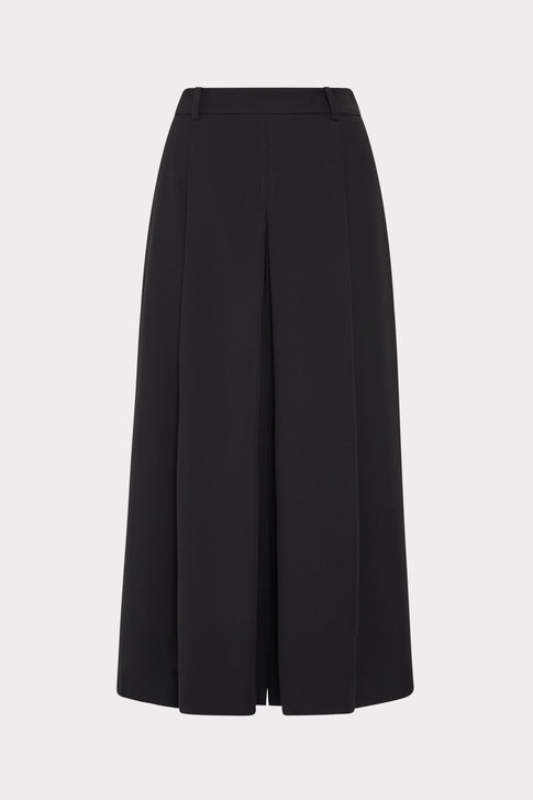 Black Layla Pleated Culottes with architectural pleating - Front View | MILLY