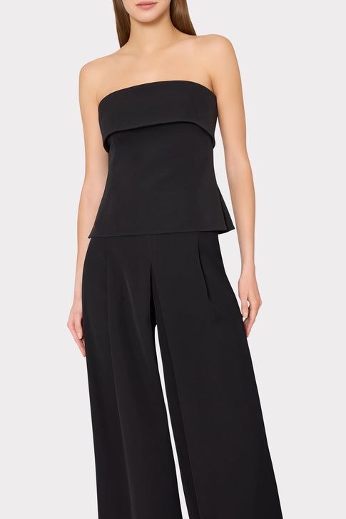 Black elegant ensemble with strapless top and wide-leg culottes - On Model | MILLY