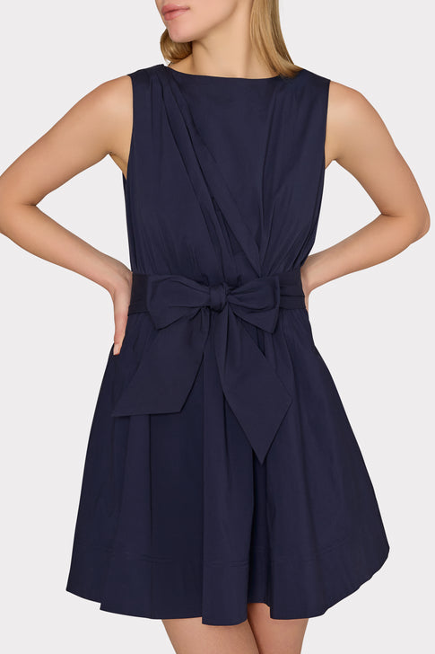 Draped Poplin Sleeveless Mini Dress Navy Image 3 of 4