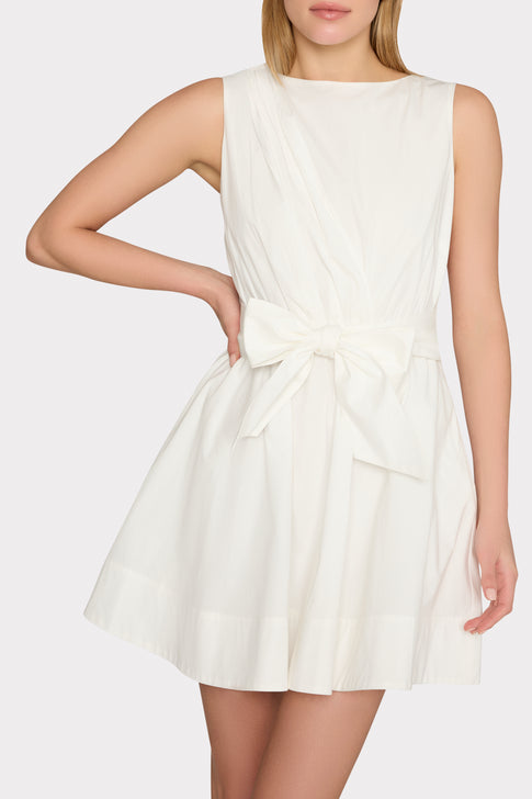 Draped Poplin Sleeveless Mini Dress White Image 3 of 5