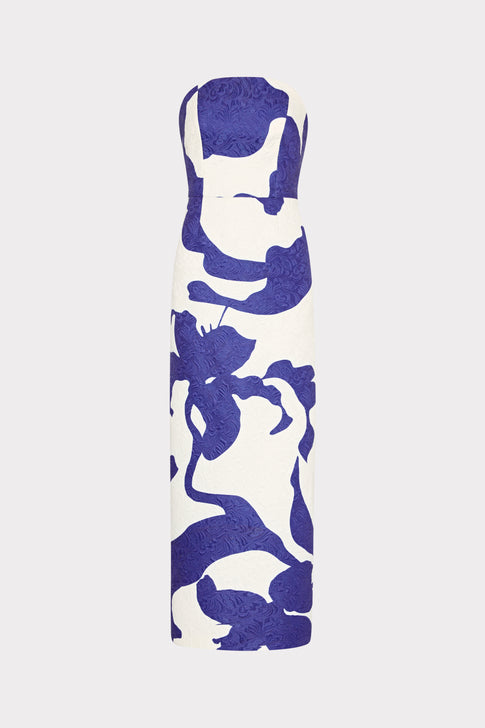 Orion Camellia Floral Jacquard Dress Blue Multi Image 1 of 5