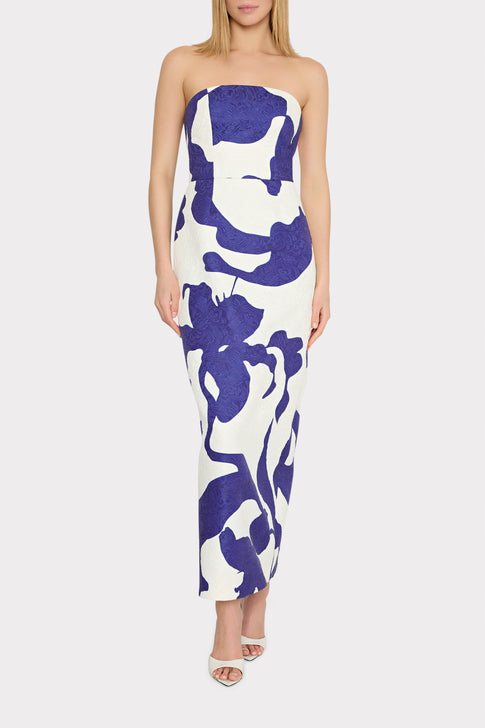 Orion Camellia Floral Jacquard Dress Blue Multi Image 2 of 5