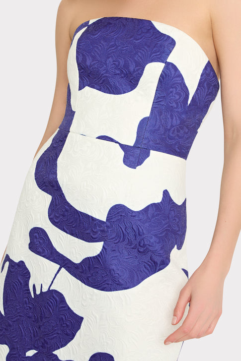 Orion Camellia Floral Jacquard Dress Blue Multi Image 3 of 5