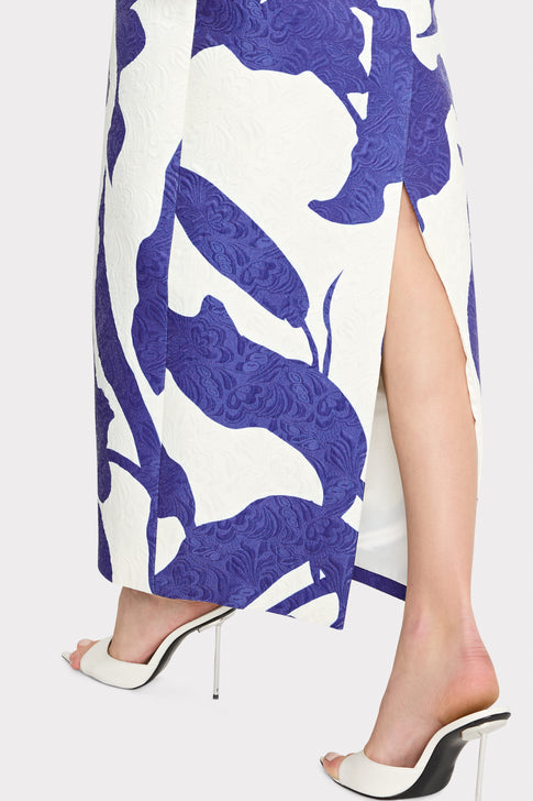 Orion Camellia Floral Jacquard Dress Blue Multi Image 4 of 5