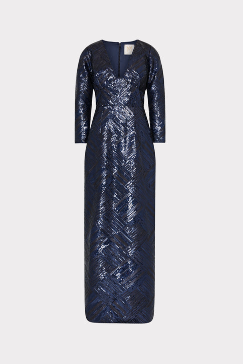 Jenna Long Sleeve Beaded Gown Navy/Black Image 1 of 5