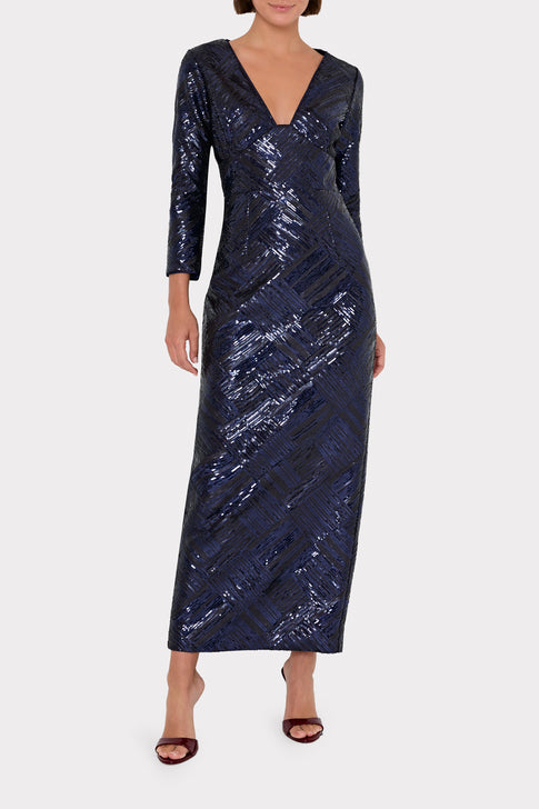 Jenna Long Sleeve Beaded Gown Navy/Black Image 3 of 5
