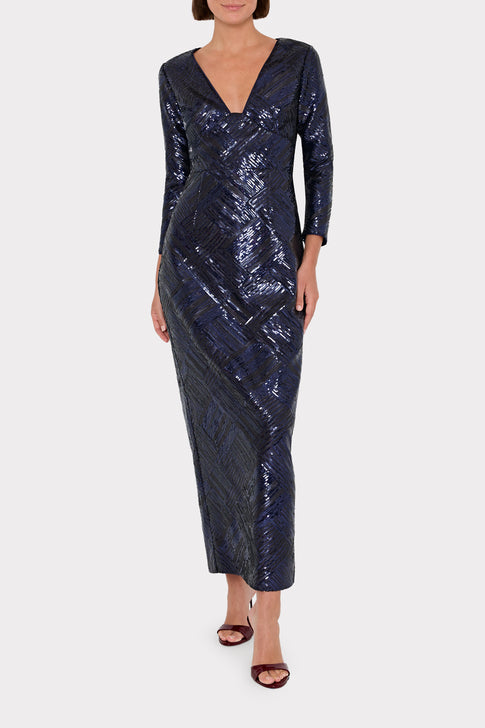 Jenna Long Sleeve Beaded Gown Navy/Black Image 2 of 5
