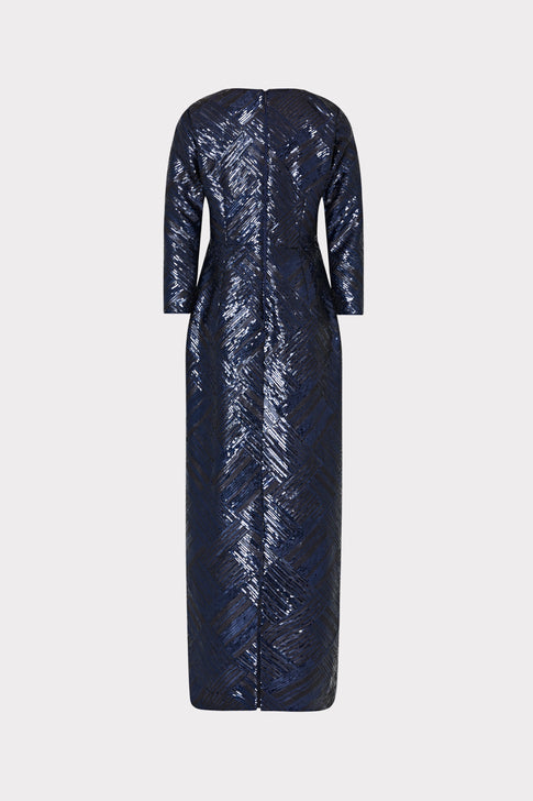 Jenna Long Sleeve Beaded Gown Navy/Black Image 5 of 5