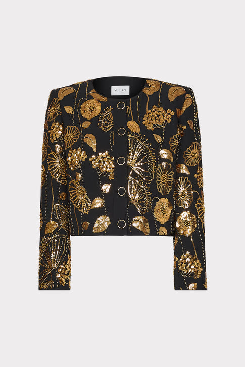 Phoebe Floral Field Embroidered Jacket Gold/Black Image 1 of 4