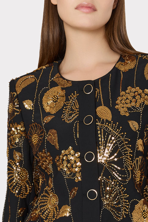 Phoebe Floral Field Embroidered Jacket in Gold/Black | MILLY Phoebe Floral Field Embroidered Jacket in Gold/Black | MILLY