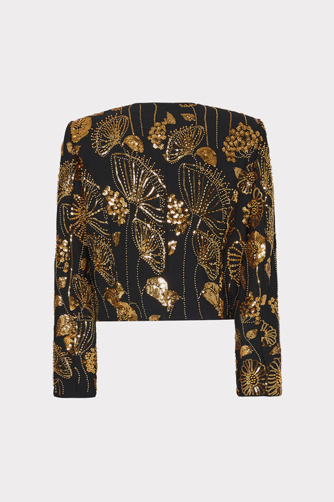 Phoebe Floral Field Embroidered Jacket in Gold/Black | MILLY Phoebe Floral Field Embroidered Jacket in Gold/Black | MILLY