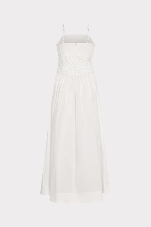 White crochet maxi dress with spaghetti straps - Back View | MILLY