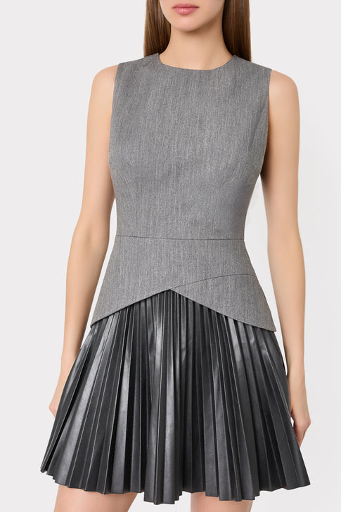 Haddy Leather Pleated Combo Mini Dress