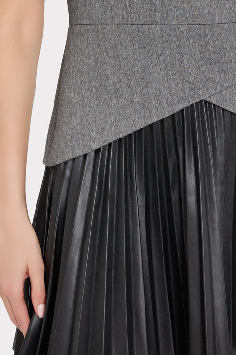 Haddy Leather Pleated Combo Mini Dress