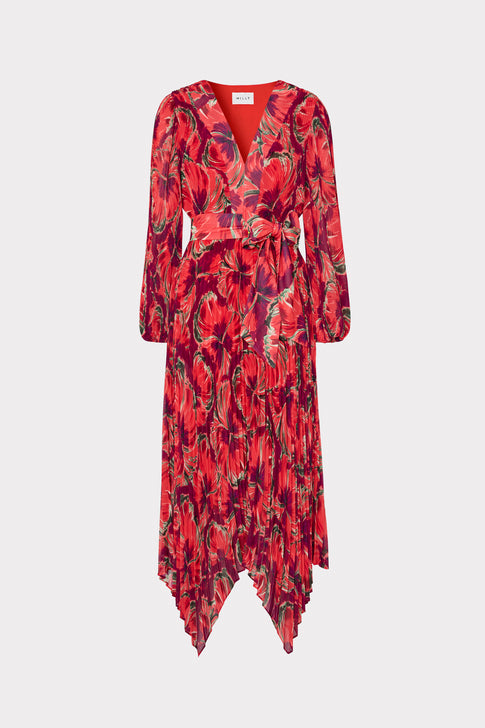 Liora Windmill Floral Pleated Dress Red Multi Image 1 of 5