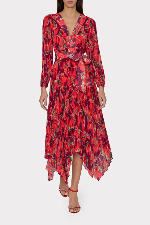 Liora Windmill Floral Pleated Dress Red Multi Image 2 of 5