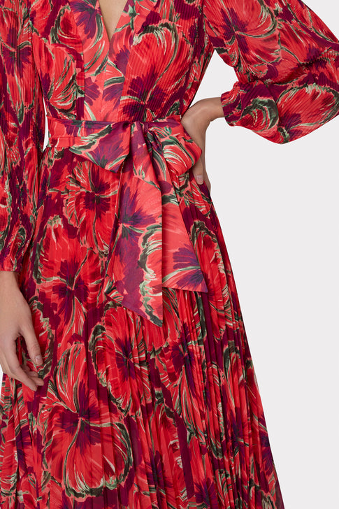 Liora Windmill Floral Pleated Dress Red Multi Image 4 of 5